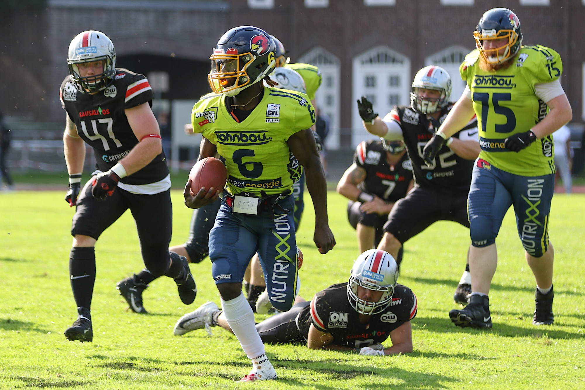 QB Joe Newman konnte auch in diesem Spiel wieder mit seinem Laufspiel überzeugen und rannte zum TD über 75 Yards. (Foto: R.Schicho / Assindia Cardinals)