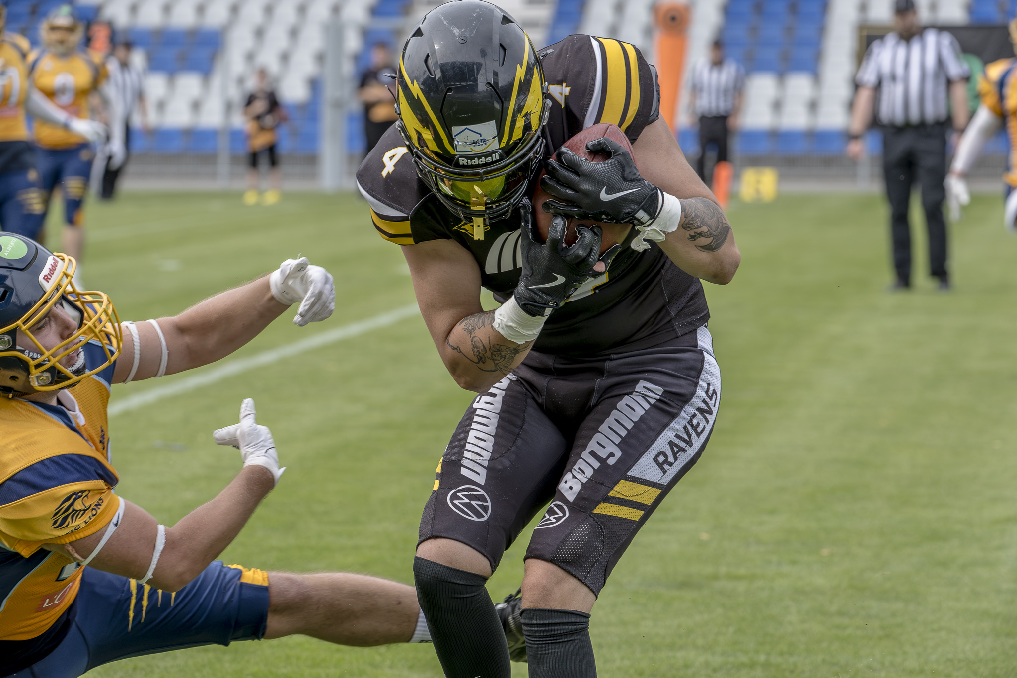 Football mit Haltung: Krefeld feiert 41:29-Erfolg im Zeichen des Respekts Viele Punkte gab es im Spiel der Krefeld Ravens gegen die Leipzig Lions - hier der erste TD von David Crawford (Foto: Nick Jungnitsch)
